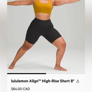 Lululemon align high rise shorts 8” size 4